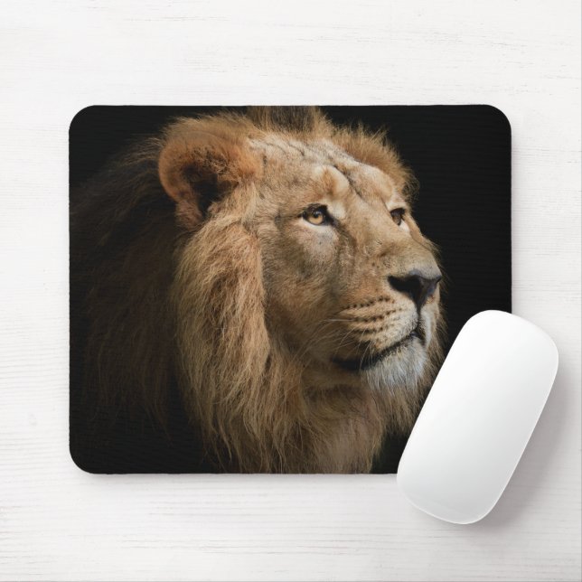 Powerful Lion Portrait with Dark Background Mouse Pad (With Mouse)