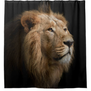 Powerful Lion Portrait with Dark Background Shower Curtain