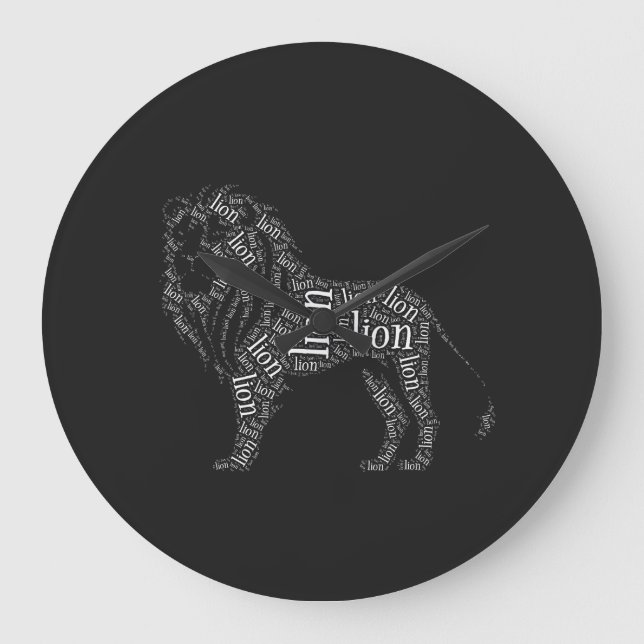 Powerful Lion Typography Design T-Shirt Large Clock (Front)