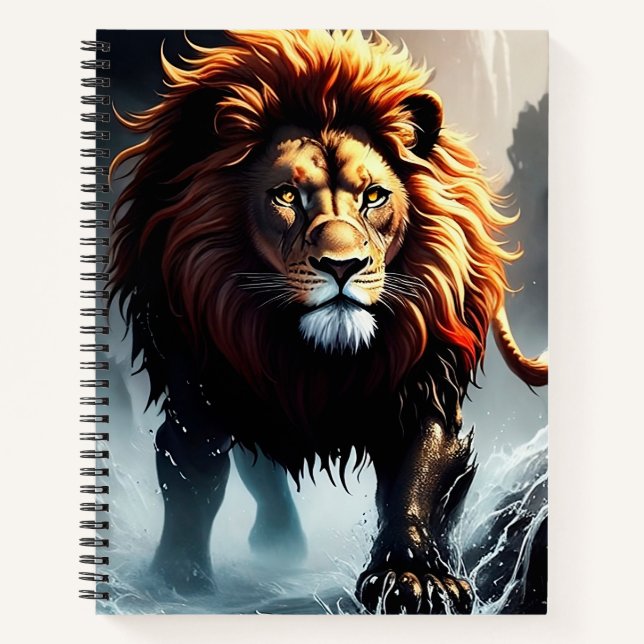 Powerful Lion Walking Over Water Notebook (Front)