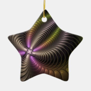 Powerful Movement Colourful Abstract Fractal Art Ceramic Tree Decoration