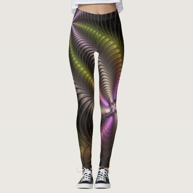 Powerful Movement Colourful Abstract Fractal Art Leggings (Front)