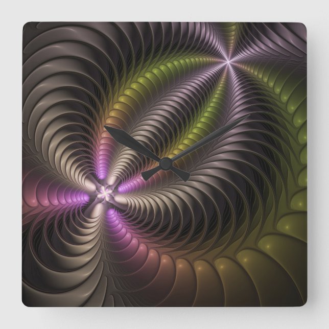 Powerful Movement Colourful Abstract Fractal Art Square Wall Clock (Front)