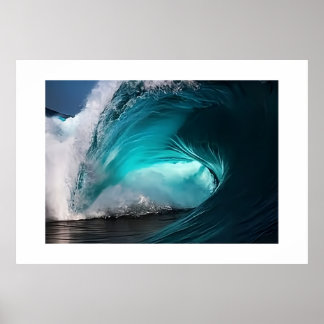 Powerful Ocean Wave Majestic Blue Sea Nature Poster