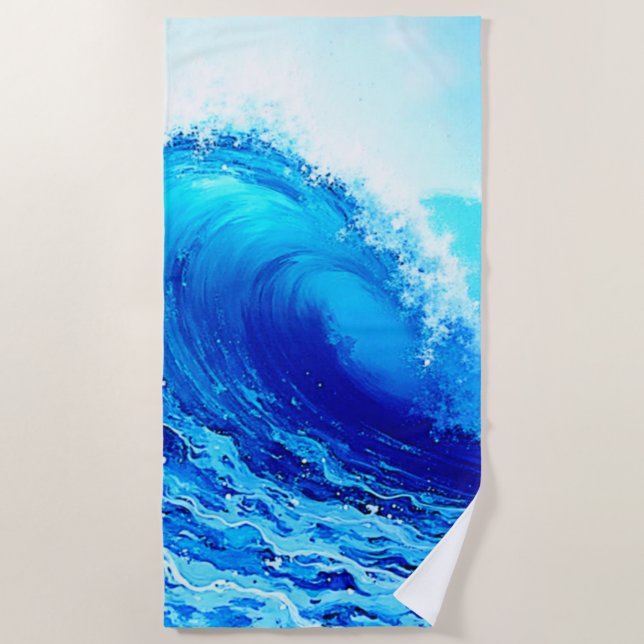 Powerful Ocean Wave Surge Design Beach Towel (Front)