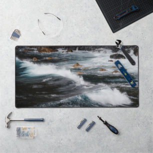 Powerful Ocean Waves Coastal Art Photography Desk Mat