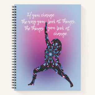 Powerful Quote Mandala Woman Yoga Pose Blue Notebook