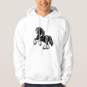 Powerful Shire Horse Black and White Illustration Hoodie