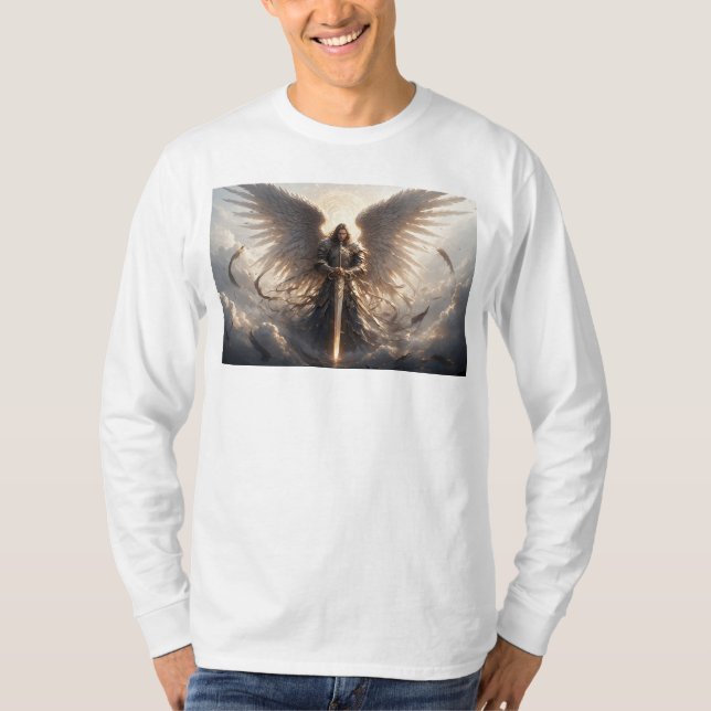 Powerful St Michael the Archangel Long Sleeve Tee (Front)