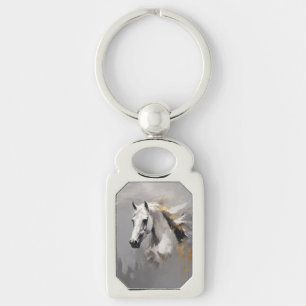 Powerful White Horse Portrait Oil Effect Key Ring