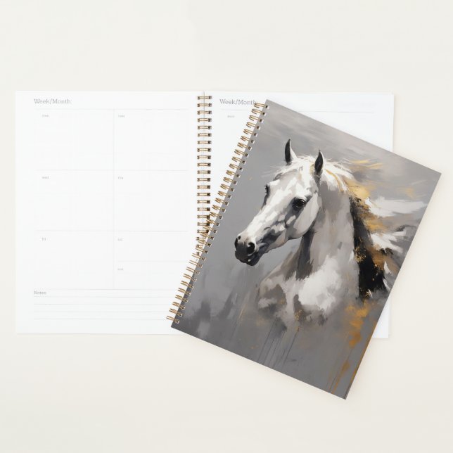 Powerful White Horse Portrait Oil Effect Planner (Display)