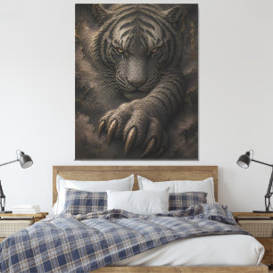 Powerful White Tiger Gold Energy Design Canvas Print