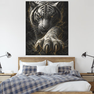 Powerful White Tiger Gold Energy Design Canvas Print