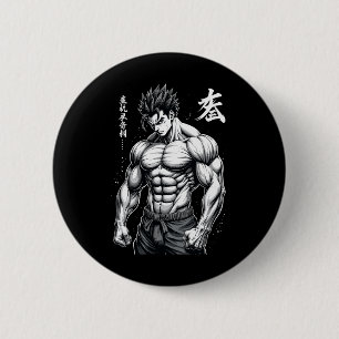 Powerlifter Japanese Anime Style Muscle Bodybuilde 6 Cm Round Badge