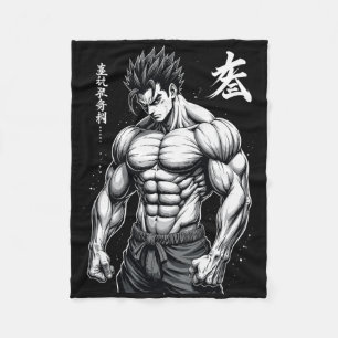 Powerlifter Japanese Anime Style Muscle Bodybuilde Fleece Blanket