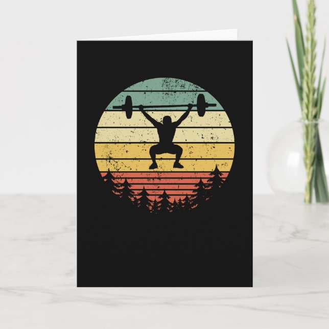 Powerlifting Bodybuilding Gift Retro Sunset Card (Front)