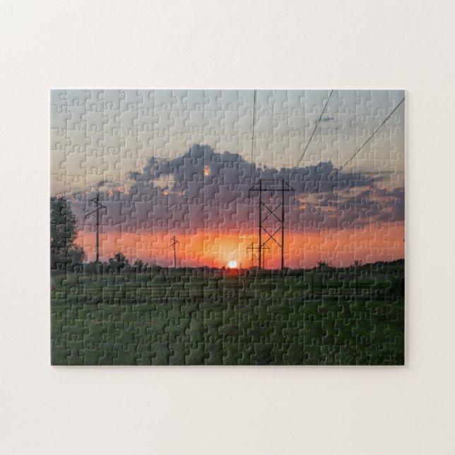 Powerline Sunset Landscape Jigsaw Puzzle (Horizontal)