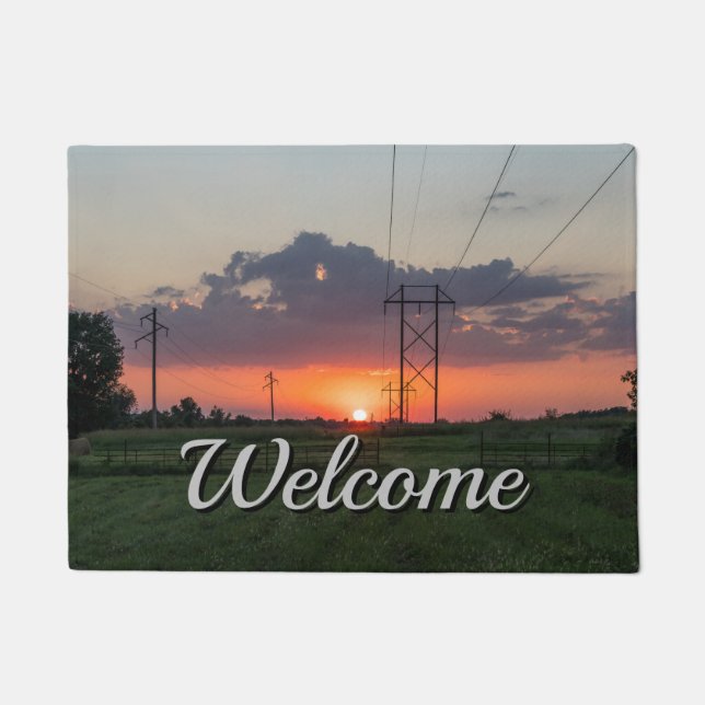 Powerline Sunset Landscape Welcome Doormat (Front)