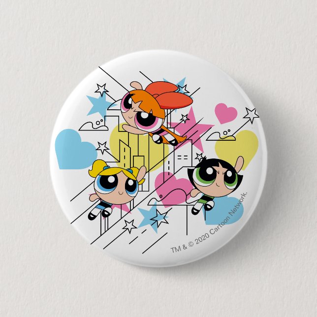 Powerpuff Girls Townsville Pattern 6 Cm Round Badge (Front)
