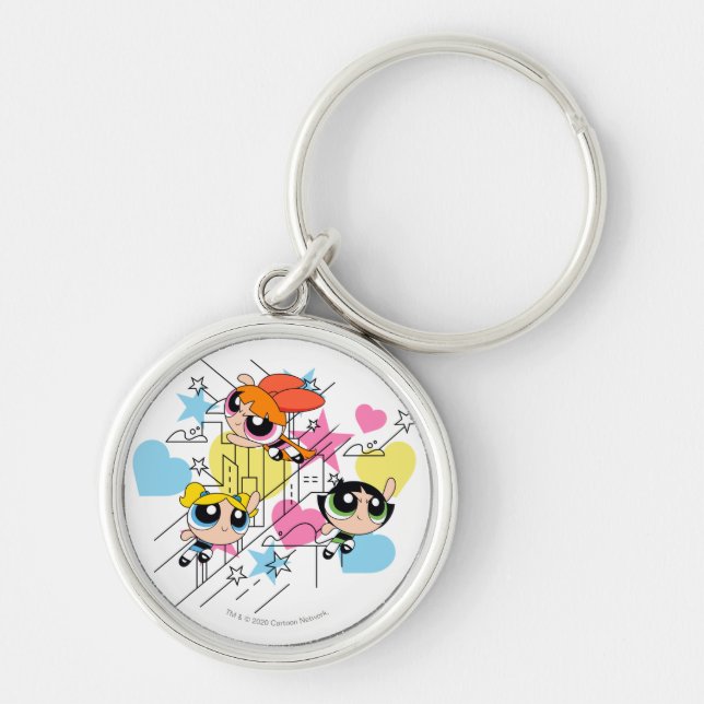 Powerpuff Girls Townsville Pattern Key Ring (Front)