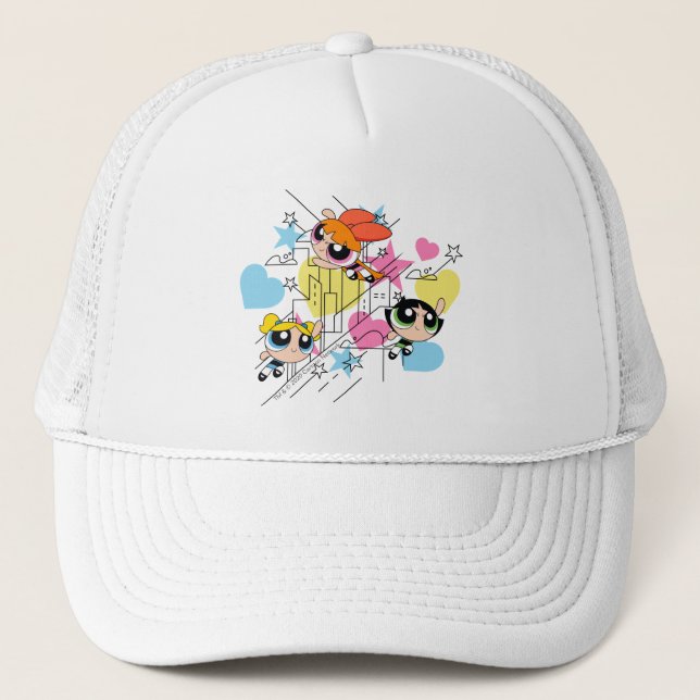 Powerpuff Girls Townsville Pattern Trucker Hat (Front)
