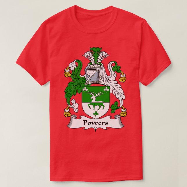 Powers Coat of Arms Family Crest  T-Shirt (Design Front)