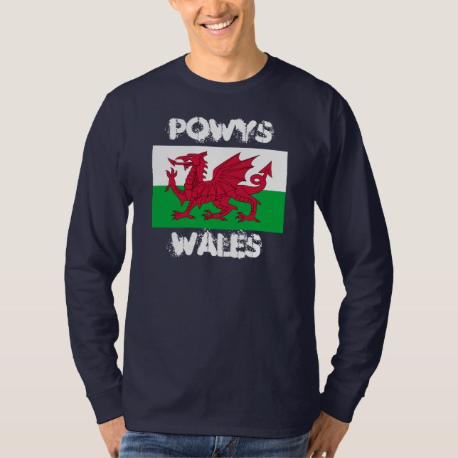 Powys, Wales with Welsh flag T-Shirt (Front)