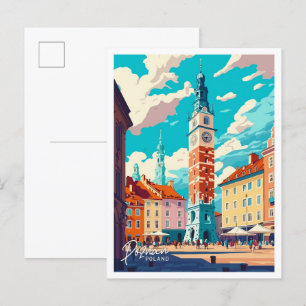 Poznan Poland Travel Vintage illustration Postcard