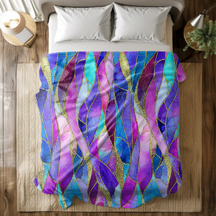 PPurple and Blue Stained Glass Mosaic pattern Fleece Blanket