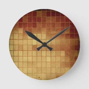 Pr 088 WORN GOLDEN GOLD BROWN MEXICAN TILES SQUARE Round Clock