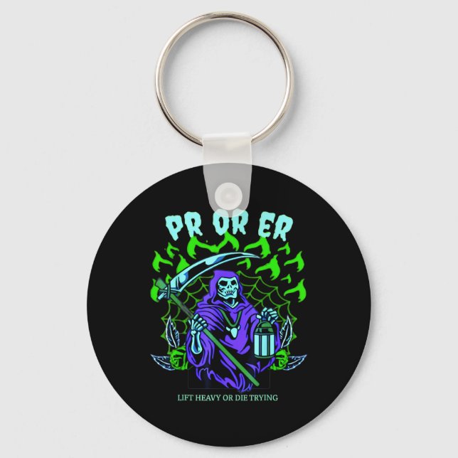 Pr Or Er Gym Weightlifting Bodybuilding Spooky Hal Key Ring (Front)