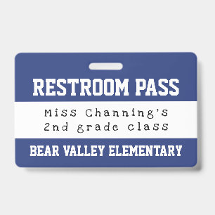 Practical Blue White School Restroom Pass ID Badge