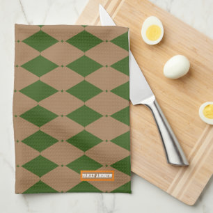 Practical colours brown and green big diamonds tea towel