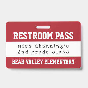 Practical Red White School Restroom Pass ID Badge