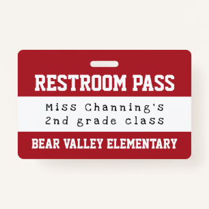 Practical Red White School Restroom Pass ID Badge