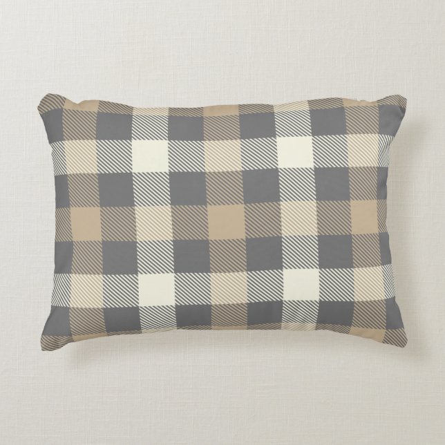 Practical rustic gingham tartan plaid grey country decorative cushion (Front)