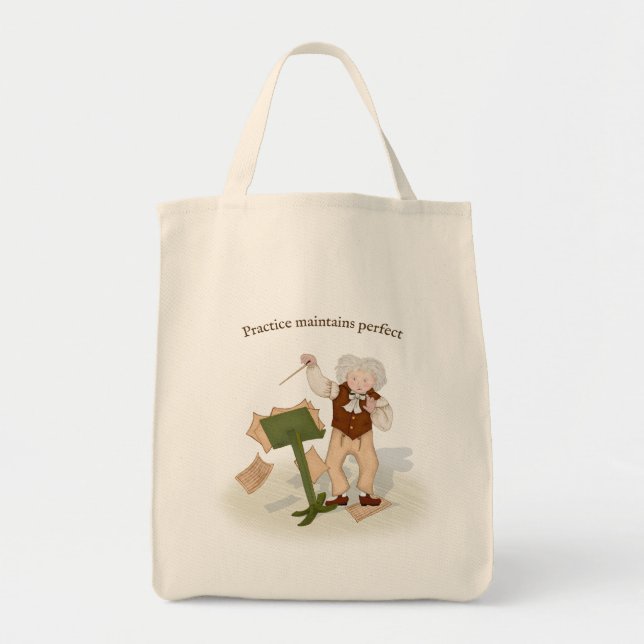 "Practice Maintains Perfect" Beethoven Conductor Tote Bag (Front)