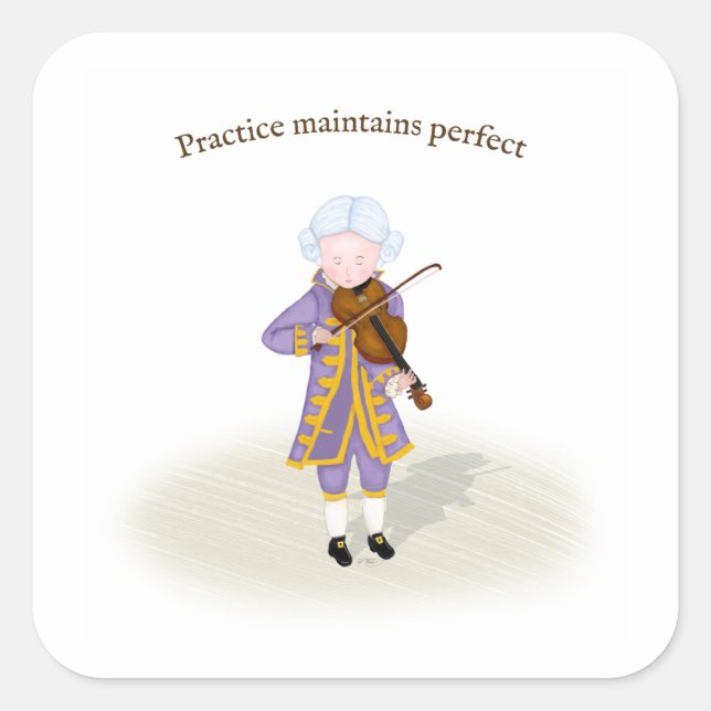Practice Maintains Perfect Mozart Playing Violin Square Sticker (Front)