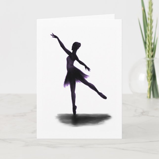 "Practice Makes Perfect" ballerina card - purple (Front)