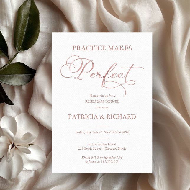 Practice Makes Perfect Rose Gold Rehearsal Dinner Invitation (Creator Uploaded)