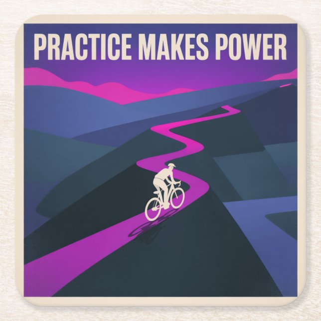 Practice Makes Power Square Paper Coaster (Front)