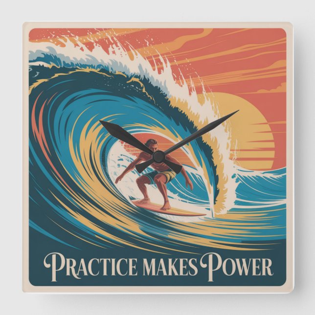 Practice Makes Power Square Wall Clock (Front)
