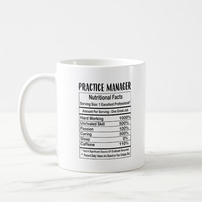 Practice Manager Nutrition Facts Coffee Mug (Left)