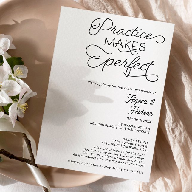 Practice perfect white wedding rehearsal dinner invitation (Creator Uploaded)