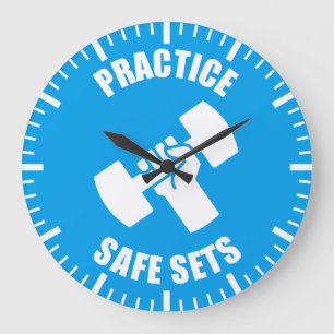 Practice Safe Sets - Gym Humour Large Clock