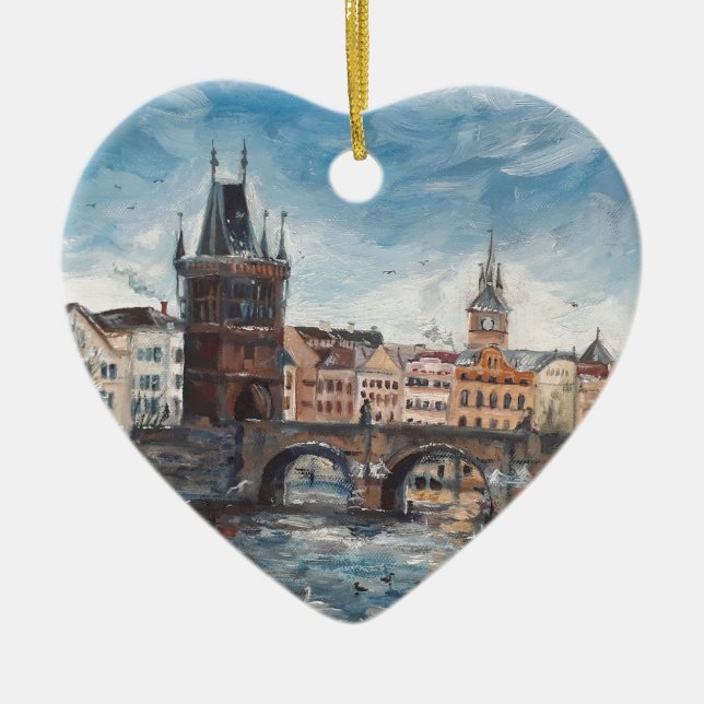 Prag - charles bridge painting ceramic tree decoration (Front)
