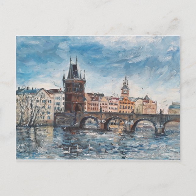 Prag - Charles bridge painting Postcard (Front)