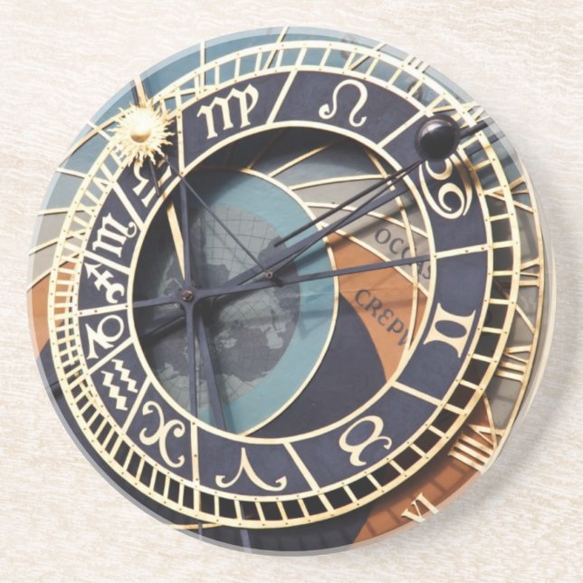 prague astronomical clock sandstone coaster (Front)