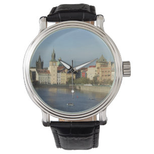 Prague Black Leather Strapped Watch