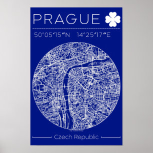 Prague Blueprint City Map Poster Minimal Wall Art